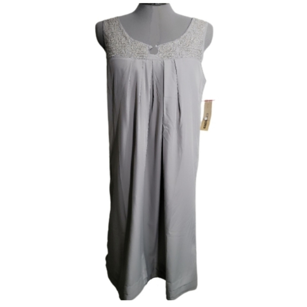 DKNY Sleeveless Babydoll Dress Gray Silver Shimmer Yoke Women's Size Medium